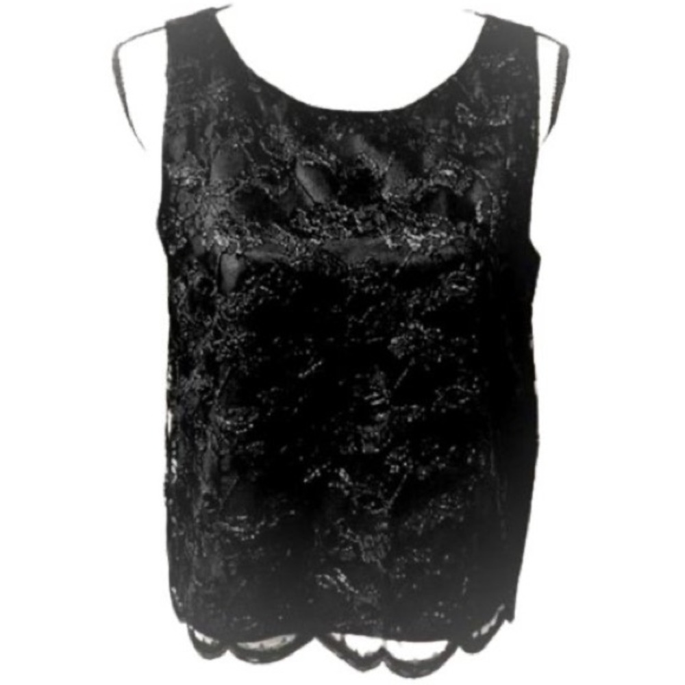 KASPER Black Lacy Top Size M